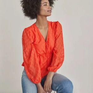 Elizabeth And James Orange Knot-Front Peplum Blouse